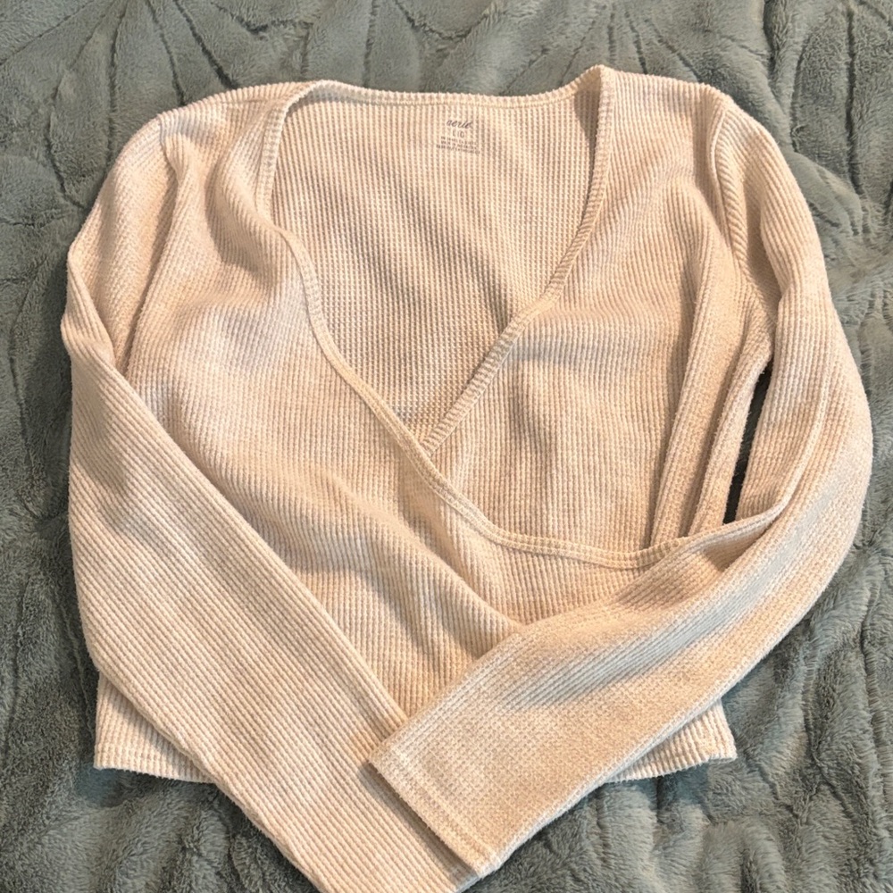 aerie Cream Soft Waffle Faux wrap top